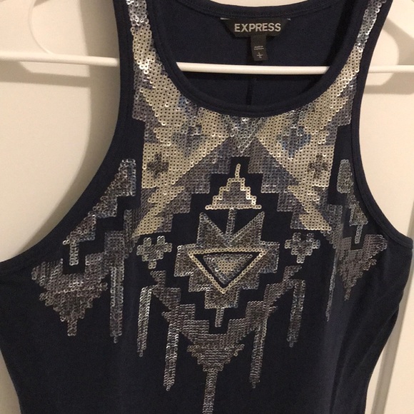 Express Large navy dress w/ embellished neckline - Picture 2 of 6